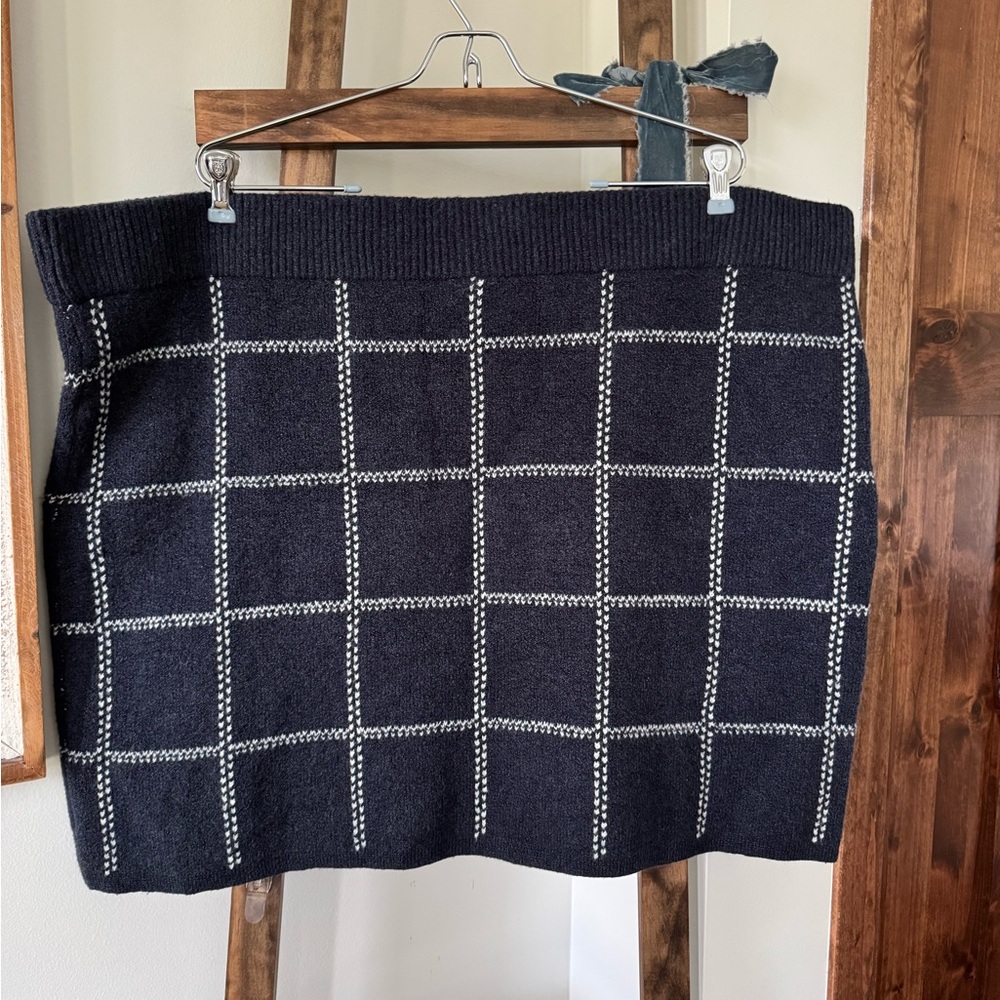 A New Day 3X Windowpane Plaid Sweater Knit Mini Skirt Navy Preppy
